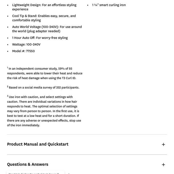 T3 Curl ID 1 1/4 Smart Curling Iron w/ T3 Rapid Heat IQ + Heat IQ - Picture 11 of 12